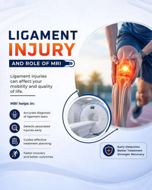 Infographic showing a person holding their injured knee with an MRI scanner illustration explaining the diagnostic benefits.