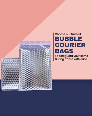 Silver bubble courier bags on a two-tone background