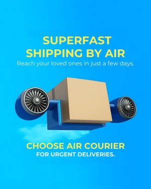 Image of a cardboard box with jet engines attached, representing fast air shipping.