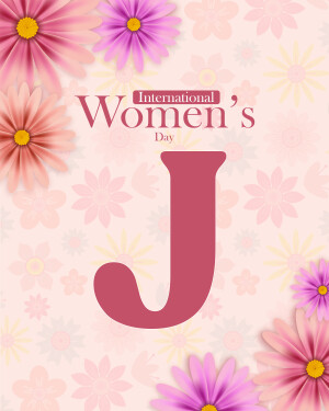 Floral background with the letter J and International Women's Day text