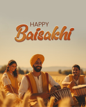 People celebrating Baisakhi festival with music and traditional attire.