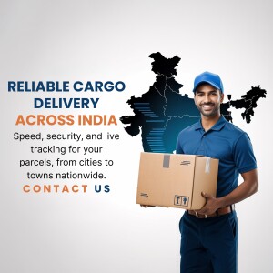 Delivery man holding a package with India map in the background