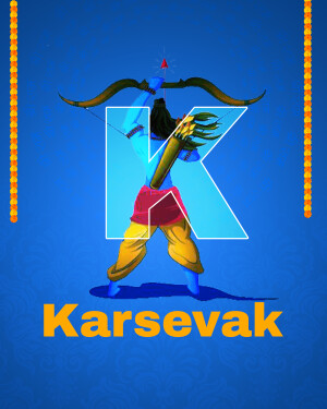 Lord Rama aiming with bow and arrow with the letter 'K' and the word 'Karsevak'