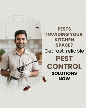 Pest control professional with spray bottle and cockroaches