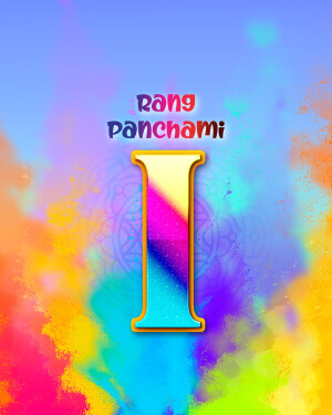 Colorful Rang Panchami graphic with the letter 'I'