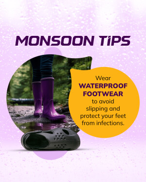 Image showing monsoon tips for footwear, including wearing waterproof shoes and avoiding slips.