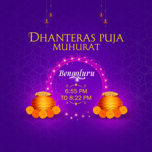 Dhanteras Puja Muhurat for Bengaluru with time and decorative elements