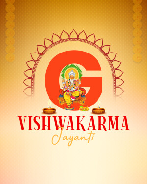 Vishwakarma Jayanti festive graphic with Lord Vishwakarma and decorative elements