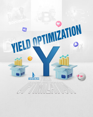 Yield Optimization concept with boxes, graphs, and social media icons