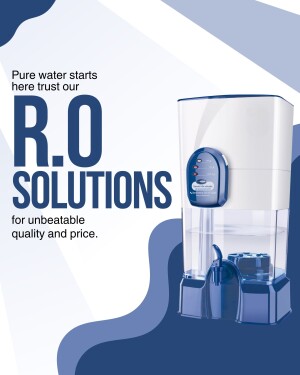 Image of a R.O. water purifier with text promoting pure water solutions.