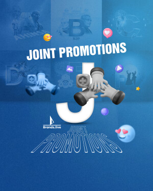 Image promoting Joint Promotions by BrandsLive featuring a robotic design and playful elements.