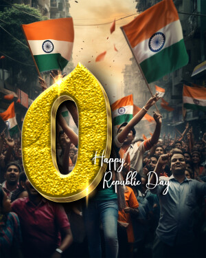 Republic Day celebration with a large golden '0' and Indian flags