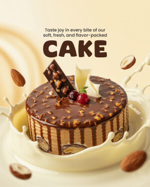 A visually appealing image of a chocolate hazelnut cake with a splash of milk and nuts.