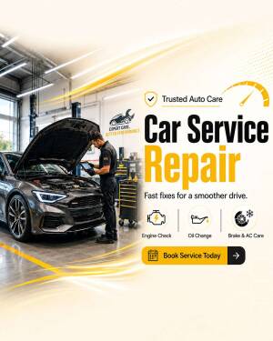 Mechanic performing professional car service and repair in a modern garage with yellow highlights