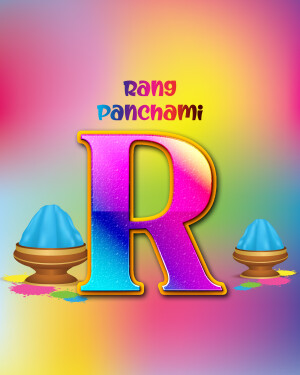 Colorful Rang Panchami graphic with the letter 'R'