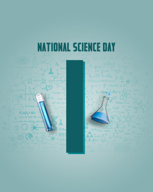 National Science Day graphic with science equipment and formulas