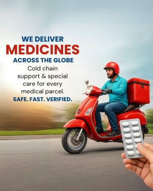Delivery rider on a scooter with medicine package