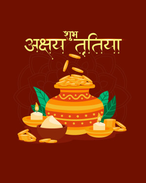 Illustration of a pot overflowing with gold coins and traditional sweets for Akshaya Tritiya
