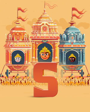 Illustration of Jagannath Rath Yatra with a large number 5 in the foreground