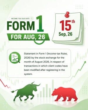 Graphic showing income tax form 1 filing deadline of August 15 2026 with bull and bear market symbols
