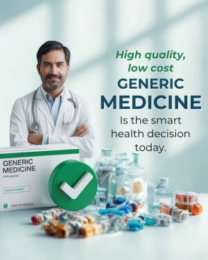 Doctor with generic medicine and a checkmark