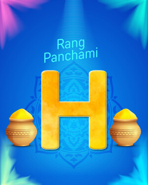 Rang Panchami festival greeting with the letter 'H' and traditional pots