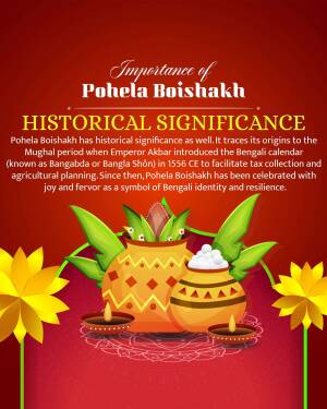 Infographic illustrating the historical significance of Pohela Boishakh, the Bengali New Year.