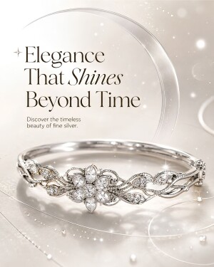 A beautiful silver bracelet with floral diamond-like accents set against a shimmering, light background.