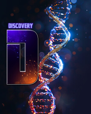 Discovery Channel logo with a DNA double helix background