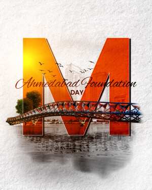 Letter 'M' with Ahmedabad cityscape and bridge