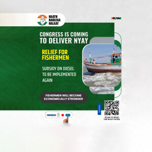 Political advertisement by Indian National Congress promising relief for fishermen through diesel subsidy.