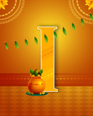 Dussehra greeting with letter 'I' and traditional decorations