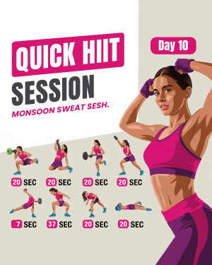 Illustration of a woman doing a HIIT workout with exercise timings.