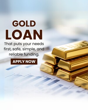 Image advertising gold loans with gold bars and financial charts.