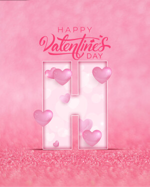 Valentine's Day greeting with a pink 'H' and hearts