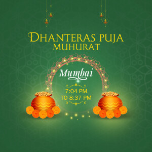 Dhanteras Puja Muhurat for Mumbai with time and decorative elements