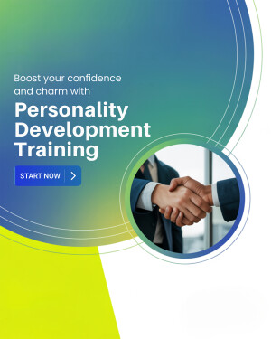 Advertisement for personality development training with a handshake image.