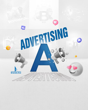 Advertising concept with social media icons and a large letter A