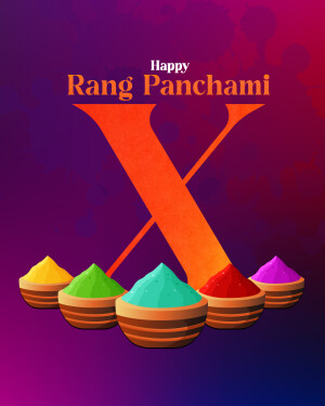 Rang Panchami celebration with colorful powder and a large letter X