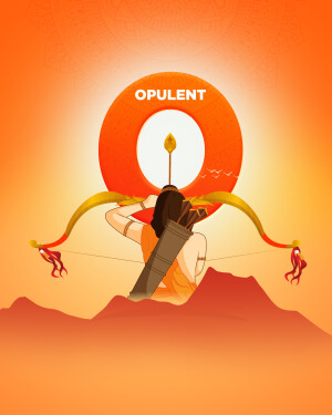 Illustration of a woman archer aiming an arrow towards a glowing ring with the word 'Opulent' on it.