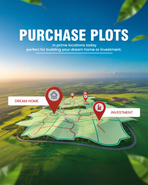 Image of a map with location pins promoting land plots for sale.