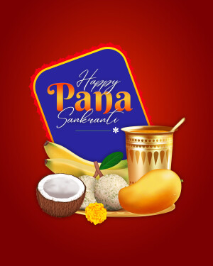 Pana Sankranti festival greeting with traditional food items