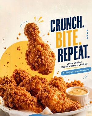 A delicious golden-brown crispy fried chicken drumstick floating above a pile of fried chicken pieces with a side of dipping sauce.