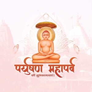 Illustration of Lord Parshvanath with temple background and text 'Parshvanath Mahaparb'