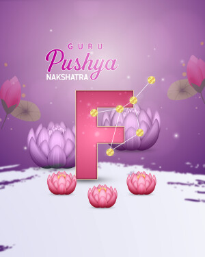 Letter F with lotus flowers and constellation design for Pushya Nakshatra