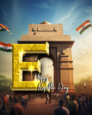 India Gate with the letter 'E' and the Indian flag for Republic Day