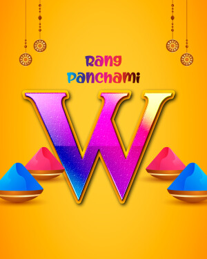 Colorful Rang Panchami graphic with the letter 'W'