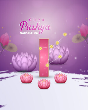 Illustration of Pushya Nakshatra with lotus flowers and constellation