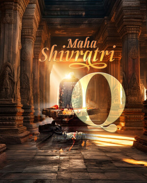 Maha Shivratri festival image with a Shivling and temple pillars