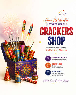 A decorative box filled with various firecrackers and sparklers for Diwali celebrations